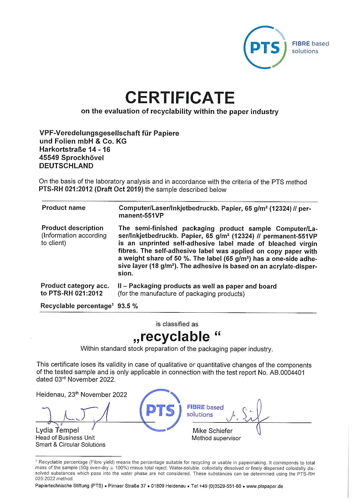 L'Adhésif 551VP pour Etiquettes Certifié Recyclable