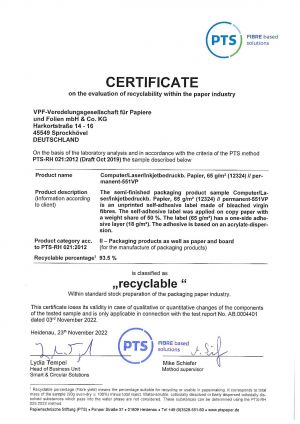 L'Adhsif 551VP pour Etiquettes Certifi Recyclable