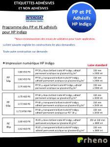 Films adhsifs PP et PE HP INDIGO - Intercoat