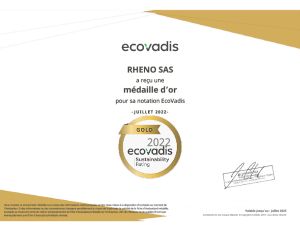 Certificat de notation Ecovadis - Rheno