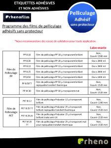 Film de pellicullage adhsif sans protecteur - Rheno