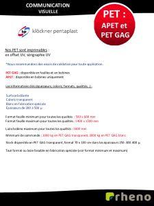 Films PET : APET et PET GAG - Rheno