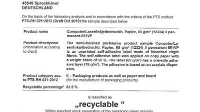 L'Adhsif 551VP pour Etiquettes Certifi Recyclable